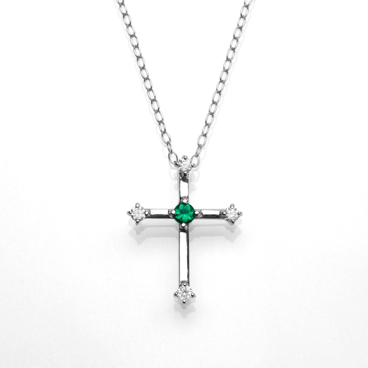 em0261 エメラルドWGK18クロスネックレスダイア付