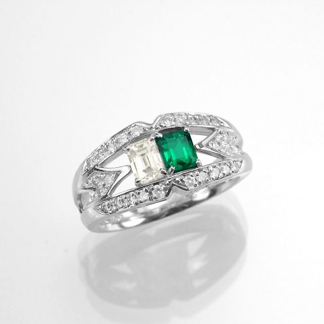 コロンビア産エメラルド0.36ctプラチナリングダイヤ0.36ct0.25ct付(中央宝石研究所宝石鑑別書付)
