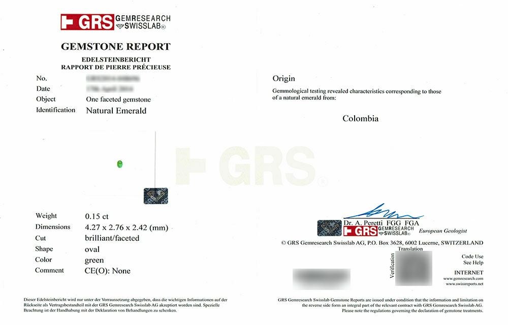 GEM RESEARCH SWISSLAB宝石鑑別書