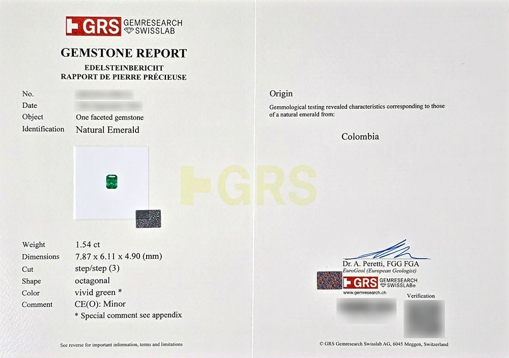 コロンビア産ムゾー鉱山エメラルド1.54ct(GRS宝石鑑別書付)【Muzo