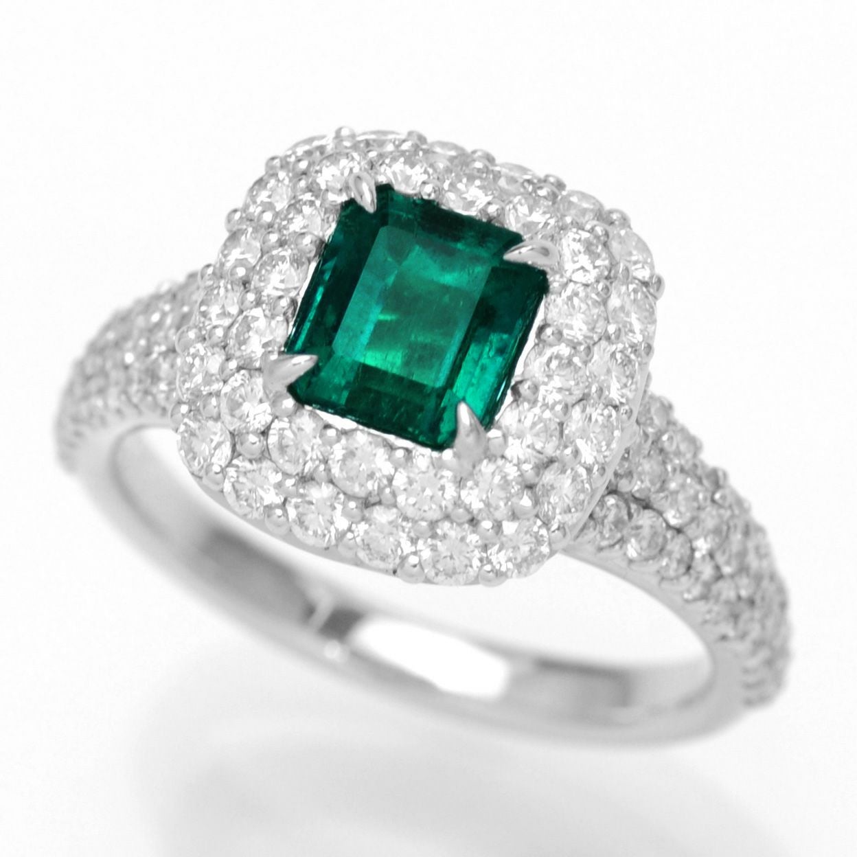 コロンビア産ムゾー鉱山エメラルド1.12ctプラチナリングダイヤ1.21ct付(中央宝石研究所宝石鑑別書付)
