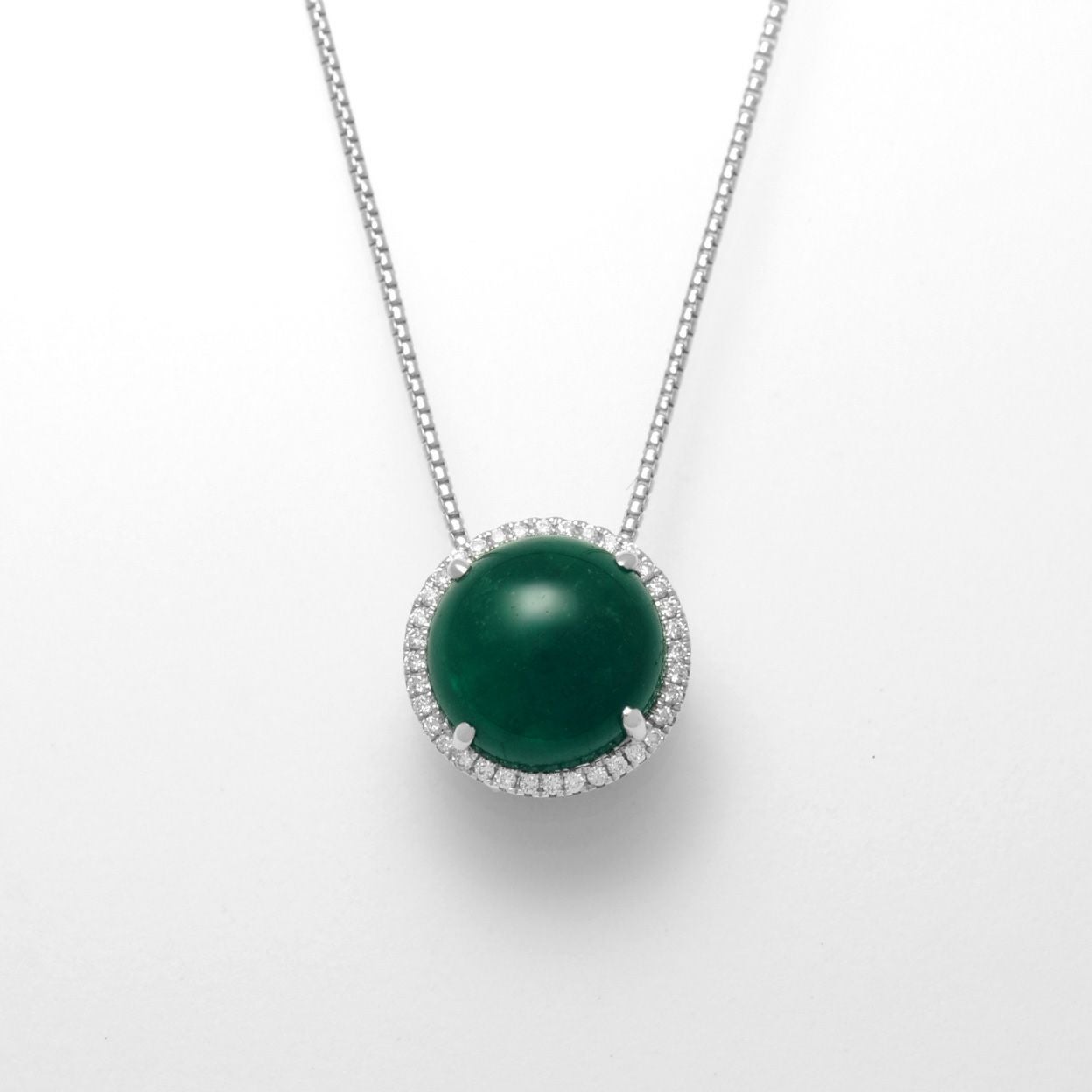  コロンビア産エメラルドカボション4.20ctホワイトゴールドネックレスダイヤ0.01ct付(中央宝石研究所宝石鑑別書付)