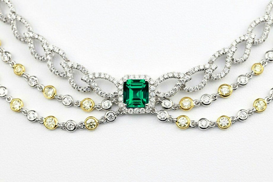 コロンビア産無処理エメラルド(ノンオイル)1.38ctプラチナゴールドネックレスダイヤ1.51ct2.99ct付(GUBELIN宝石鑑別書付)