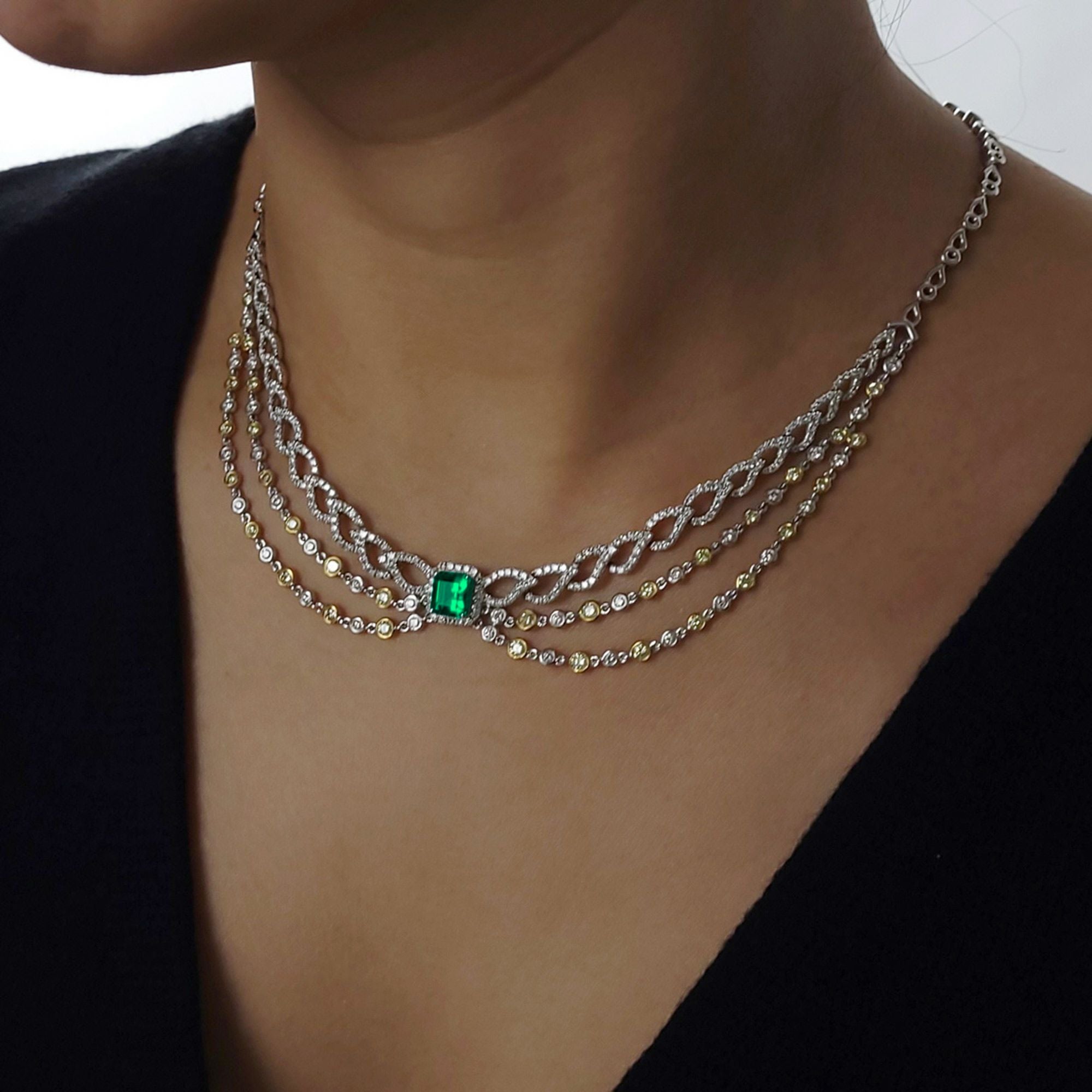 コロンビア産無処理エメラルド(ノンオイル)1.38ctプラチナゴールドネックレスダイヤ1.51ct2.99ct付(GUBELIN宝石鑑別書付)
