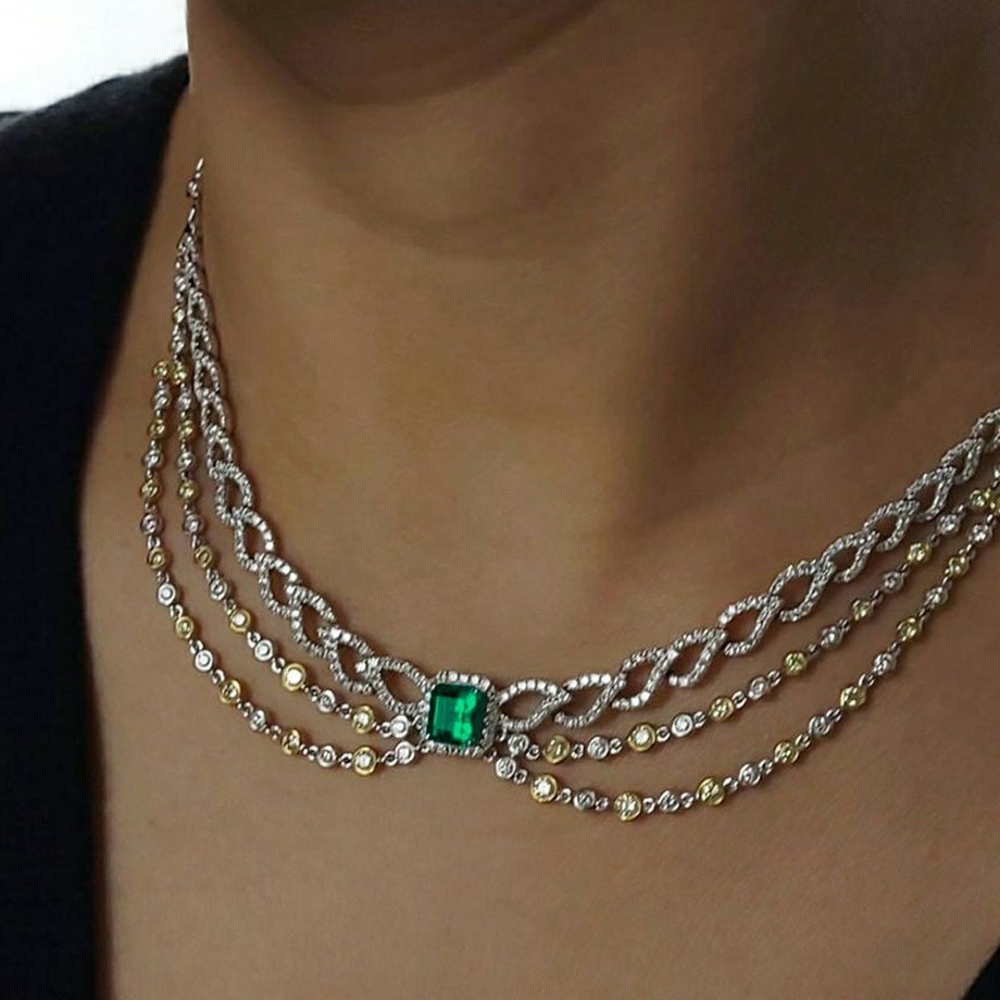 コロンビア産無処理エメラルド(ノンオイル)1.38ctプラチナゴールドネックレスダイヤ1.51c