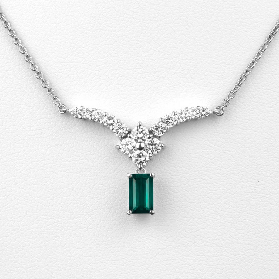  コロンビア産ムゾー鉱山無処理エメラルド(ノンオイル)0.74ctプラチナネックレスダイヤ1.00ct付 (GRS宝石鑑別書)【Muzo Green】【Old Mine】