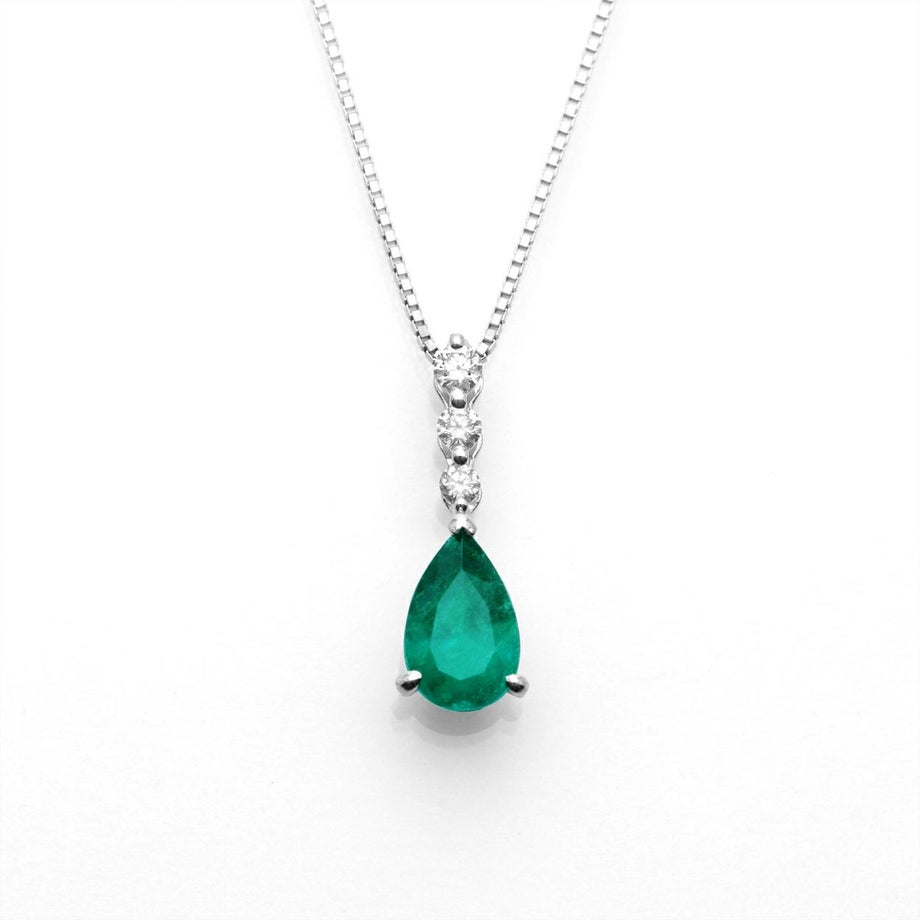 コロンビア産エメラルド0.98ctプラチナネックレスダイヤ0.177ct付(中央宝石研究所宝石鑑別書付)