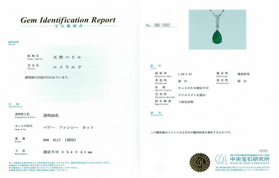 中央宝石研究所宝石鑑別書