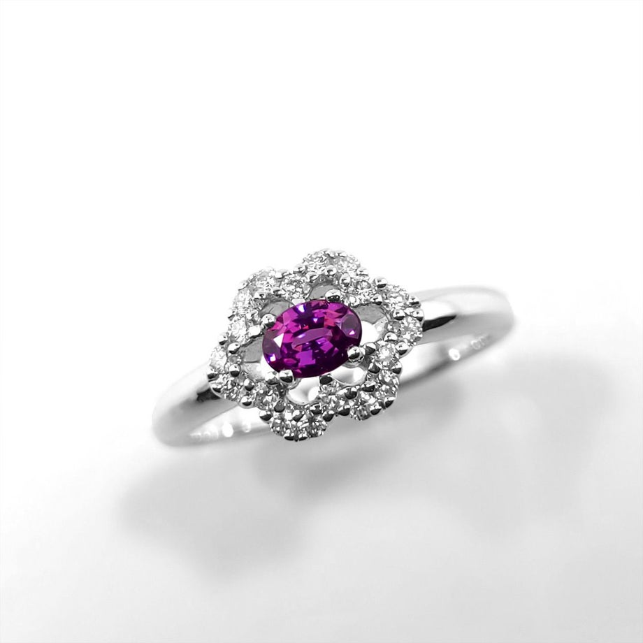 ブラジル産アレキサンドライト0.27ctK18ホワイトゴールドリングダイヤ0.20ct付(中央宝石研究所宝石鑑別書付)