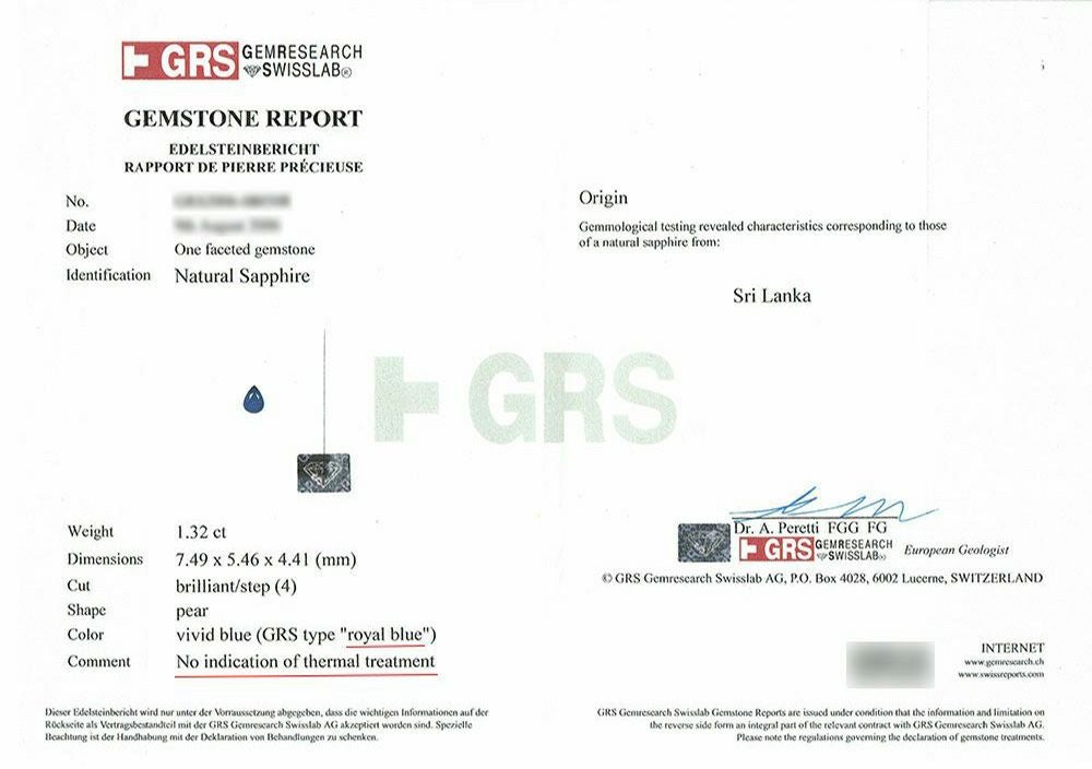 GEM RESEARCH SWISSLAB宝石鑑別書