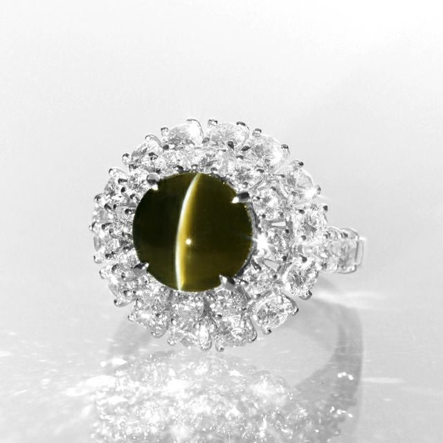 クリソベリルキャッツアイ5.06ctプラチナリングダイヤ3.28ct付(GRS宝石鑑別書付)