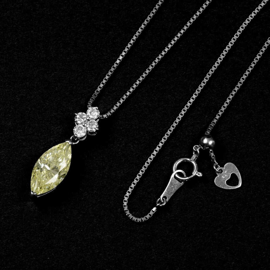 イエローダイヤモンド3.227ct VERY LIGHT YELLOWプラチナネックレスダイヤ0.35ct付(中央宝石研究所宝石鑑別書付)