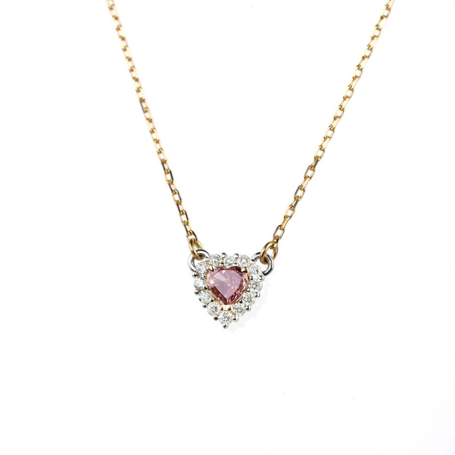 ピンクダイヤモンド0.16ct FANCY ORANGY PINK ハートカットPGK18ネックレスダイヤ0.12ct付(GIAダイヤモンド鑑定書付)