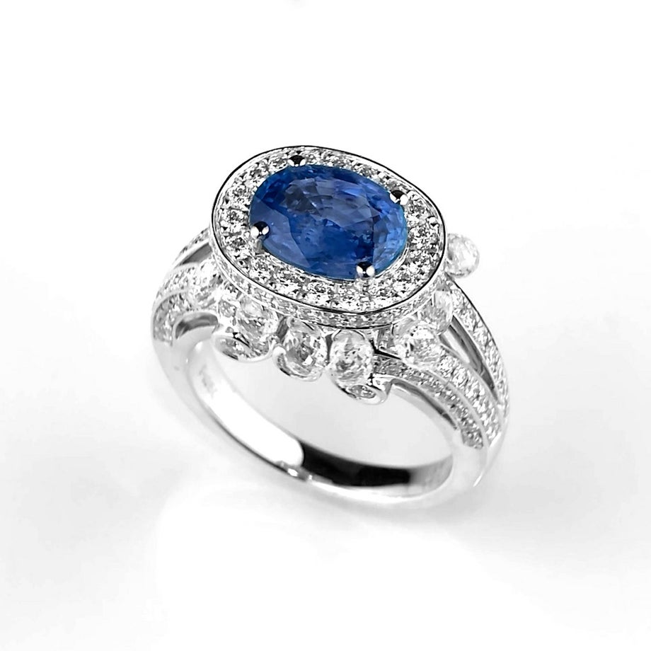  非加熱カシミールサファイア2.46ctプラチナリングダイヤ3.40ct付(GRS宝石鑑別書 GUBELIN宝石鑑別書付)