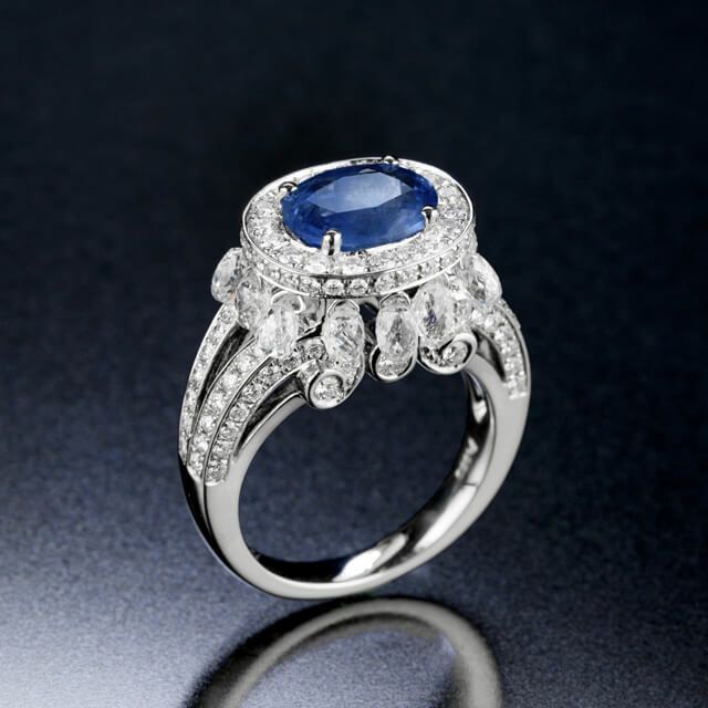 非加熱カシミールサファイア2.46ctプラチナリングダイヤ3.40ct付(GRS宝石鑑別書 GUBELIN宝石鑑別書付)