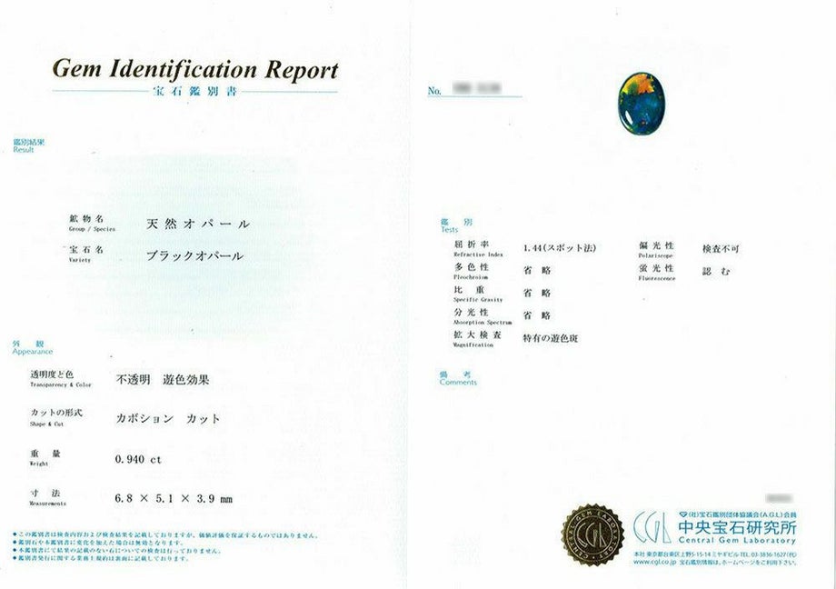 中央宝石研究所宝石鑑別書