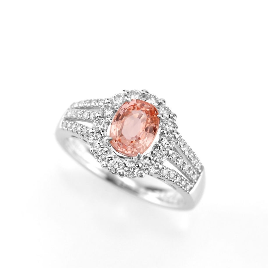 スリランカ産非加熱パパラチャサファイア1.54ctプラチナリングダイヤ0.59ct付(GRS宝石鑑別書付)