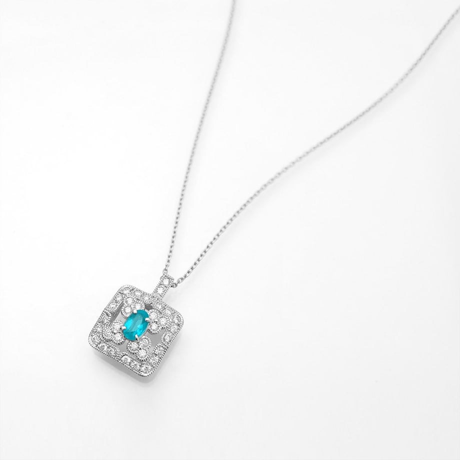 ブラジル産バターリャ鉱山パライバトルマリン0.21ct プラチナネックレス ダイヤ0.19ct付(全国宝石学協会パライバ分析レポート付宝石鑑別書付)