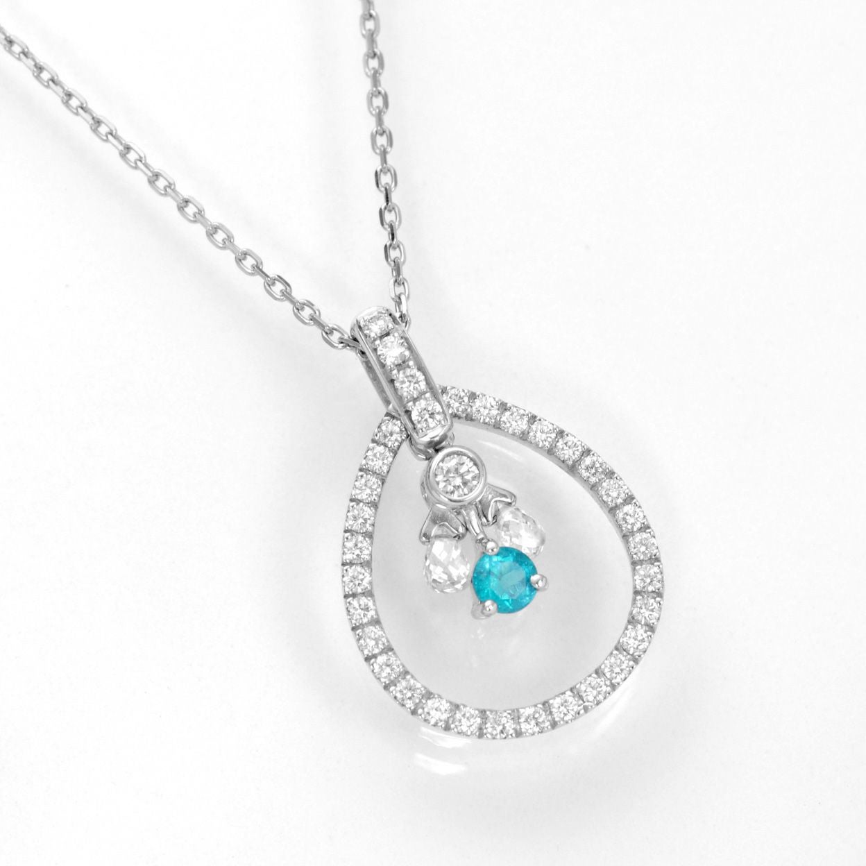 ブラジル産バターリャ鉱山パライバトルマリン0.15ctK18ホワイトゴールドネックレスダイヤ0.47ct付 (全国宝石学協会宝石鑑別書付)