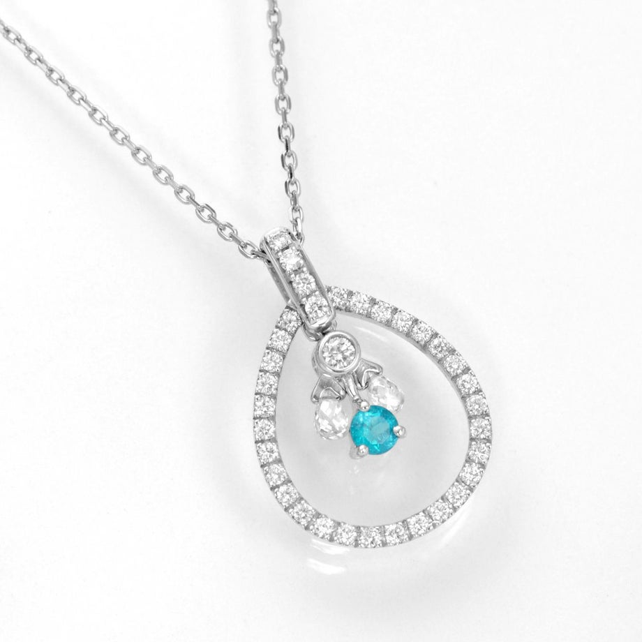 ブラジル産バターリャ鉱山パライバトルマリン0.15ctK18ホワイトゴールドネックレスダイヤ0.47ct付(全国宝石学協会宝石鑑別書付)