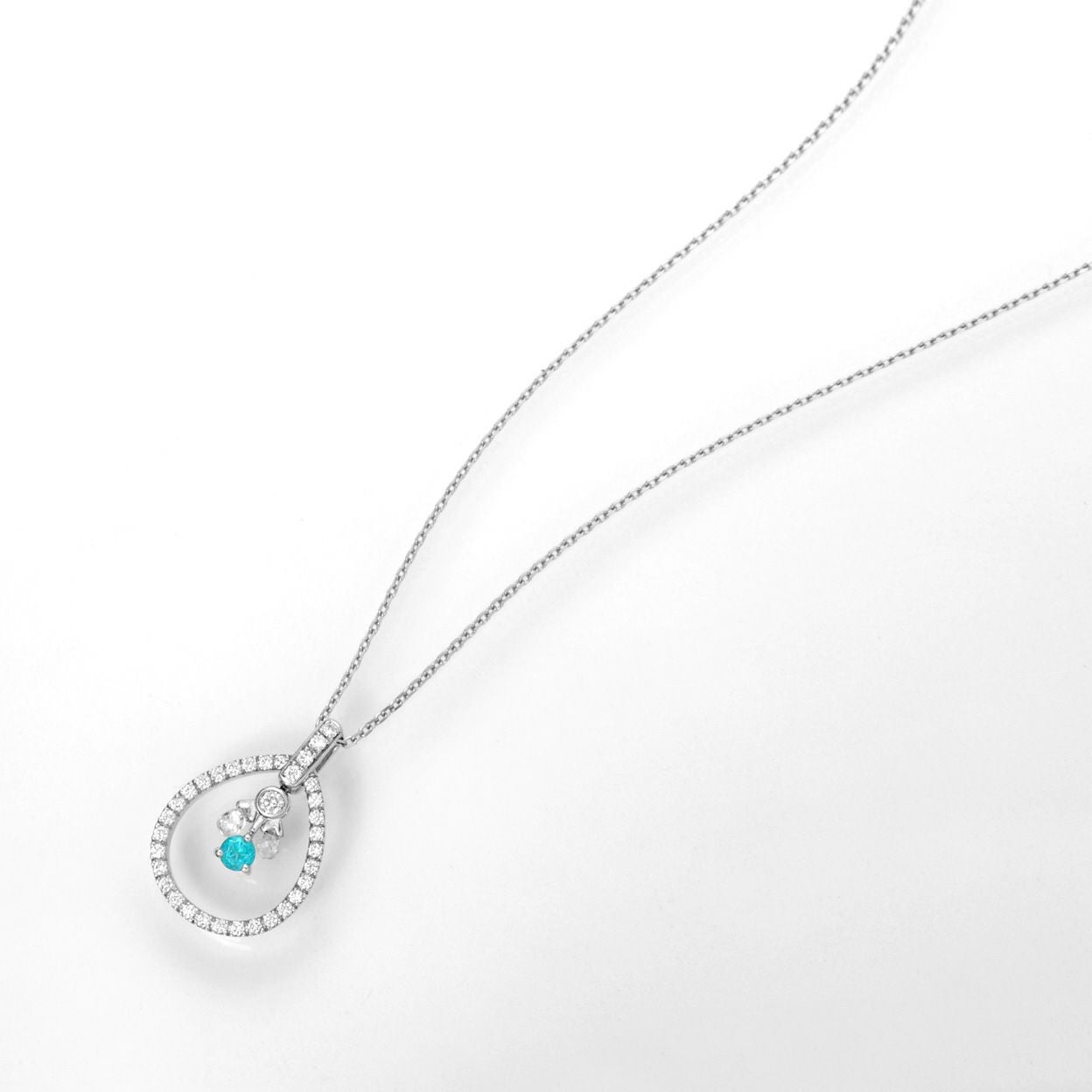 ブラジル産バターリャ鉱山パライバトルマリン0.15ctK18ホワイトゴールドネックレスダイヤ0.47ct付(全国宝石学協会宝石鑑別書付)