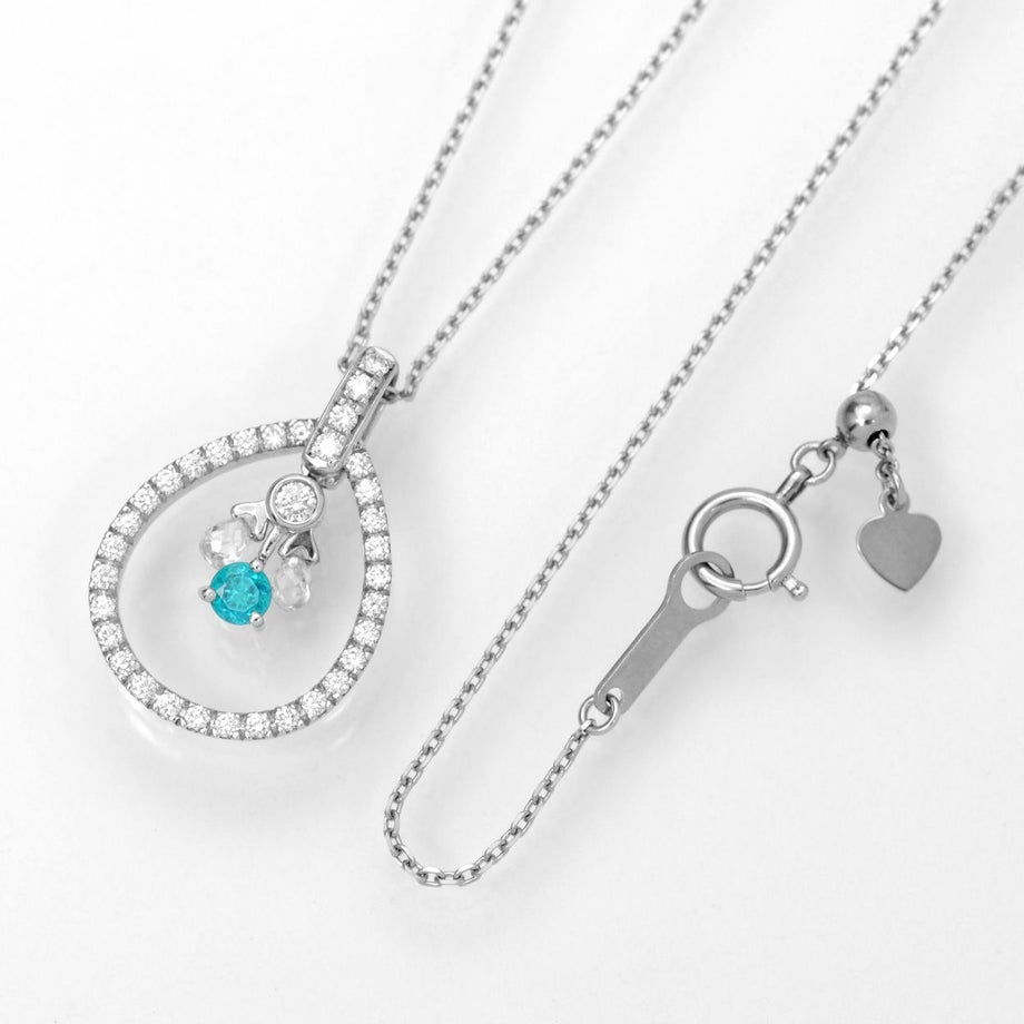 ブラジル産バターリャ鉱山パライバトルマリン0.15ctK18ホワイトゴールドネックレスダイヤ0.47ct付(全国宝石学協会宝石鑑別書付)