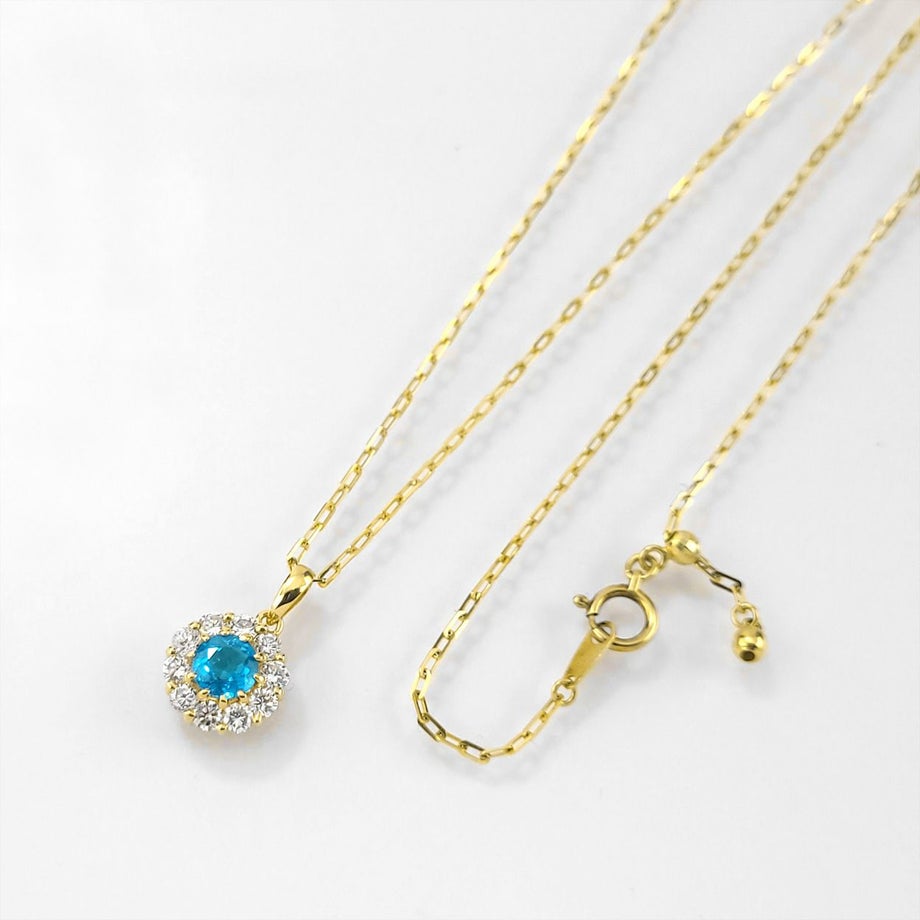 ブラジル産バターリャ鉱山パライバトルマリン0.58ctK18ゴールドネックレスダイヤ0.59ct付(GRS宝石鑑別書付)