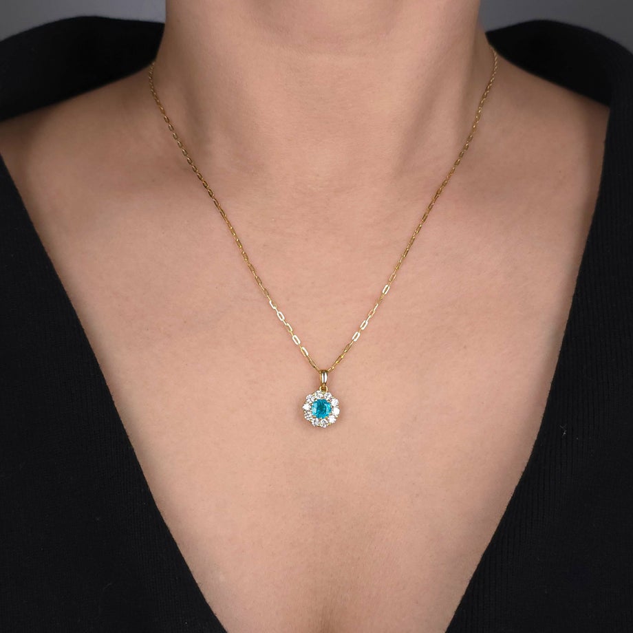 ブラジル産バターリャ鉱山パライバトルマリン0.58ctK18ゴールドネックレスダイヤ0.59ct付(GRS宝石鑑別書付)