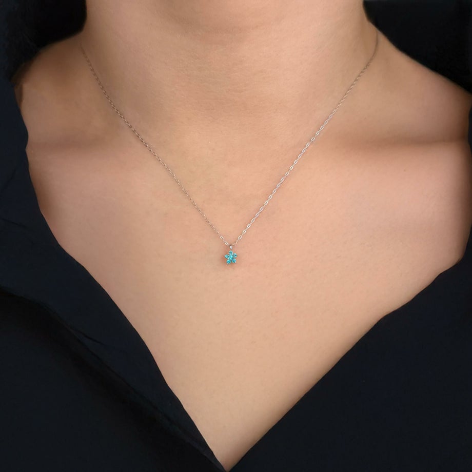 ブラジル産パライバトルマリンスタープラチナネックレス【Blue STAR】