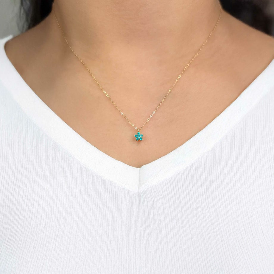 ブラジル産パライバトルマリンスターK18ゴールドネックレス【Blue STAR】