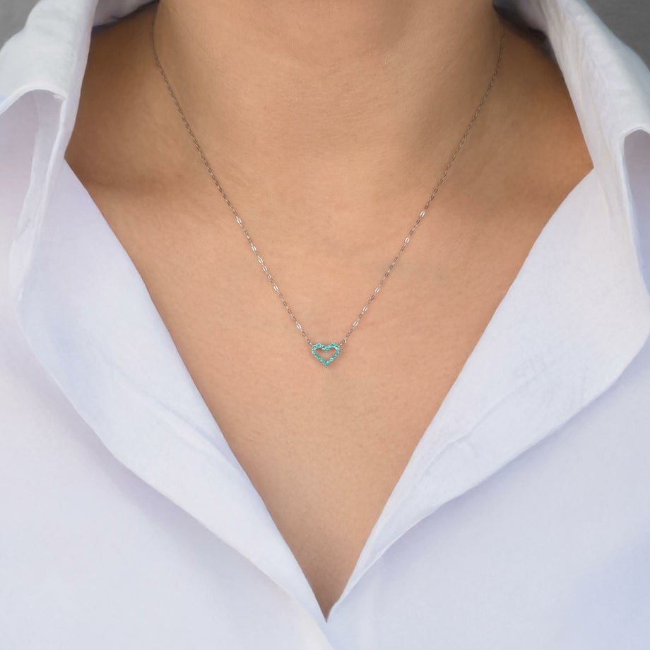  ブラジル産パライバトルマリンハートプラチナネックレス