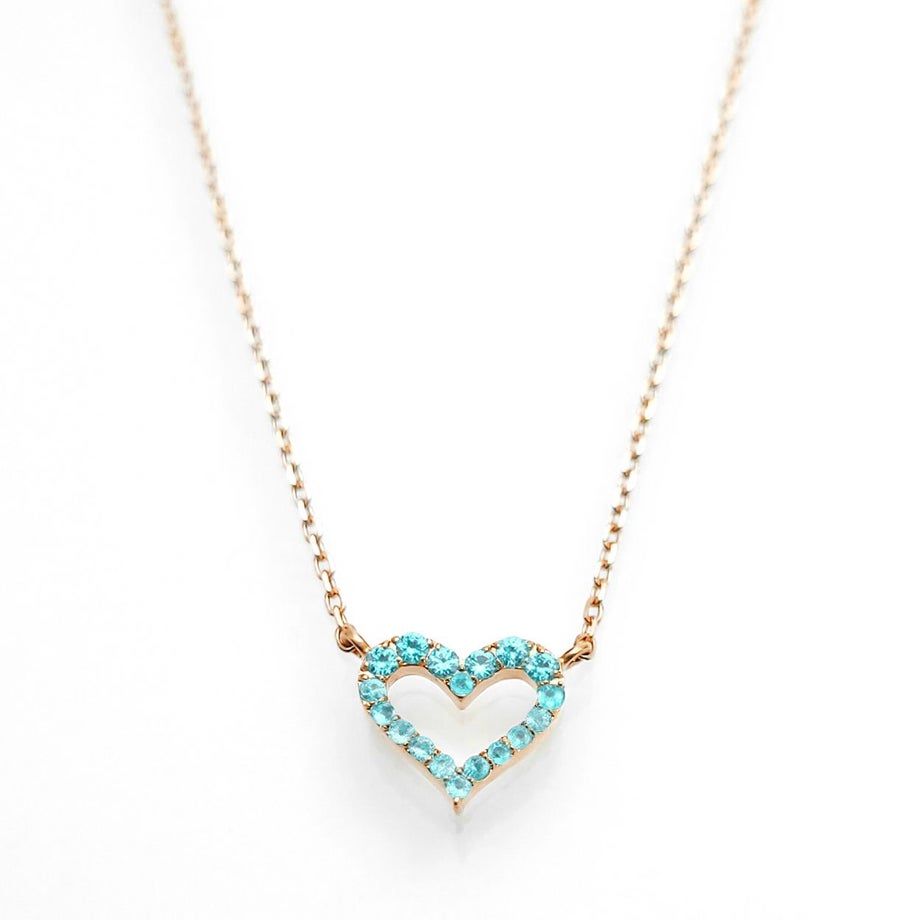 ブラジル産パライバトルマリンハートK18ピンクゴールドネックレス