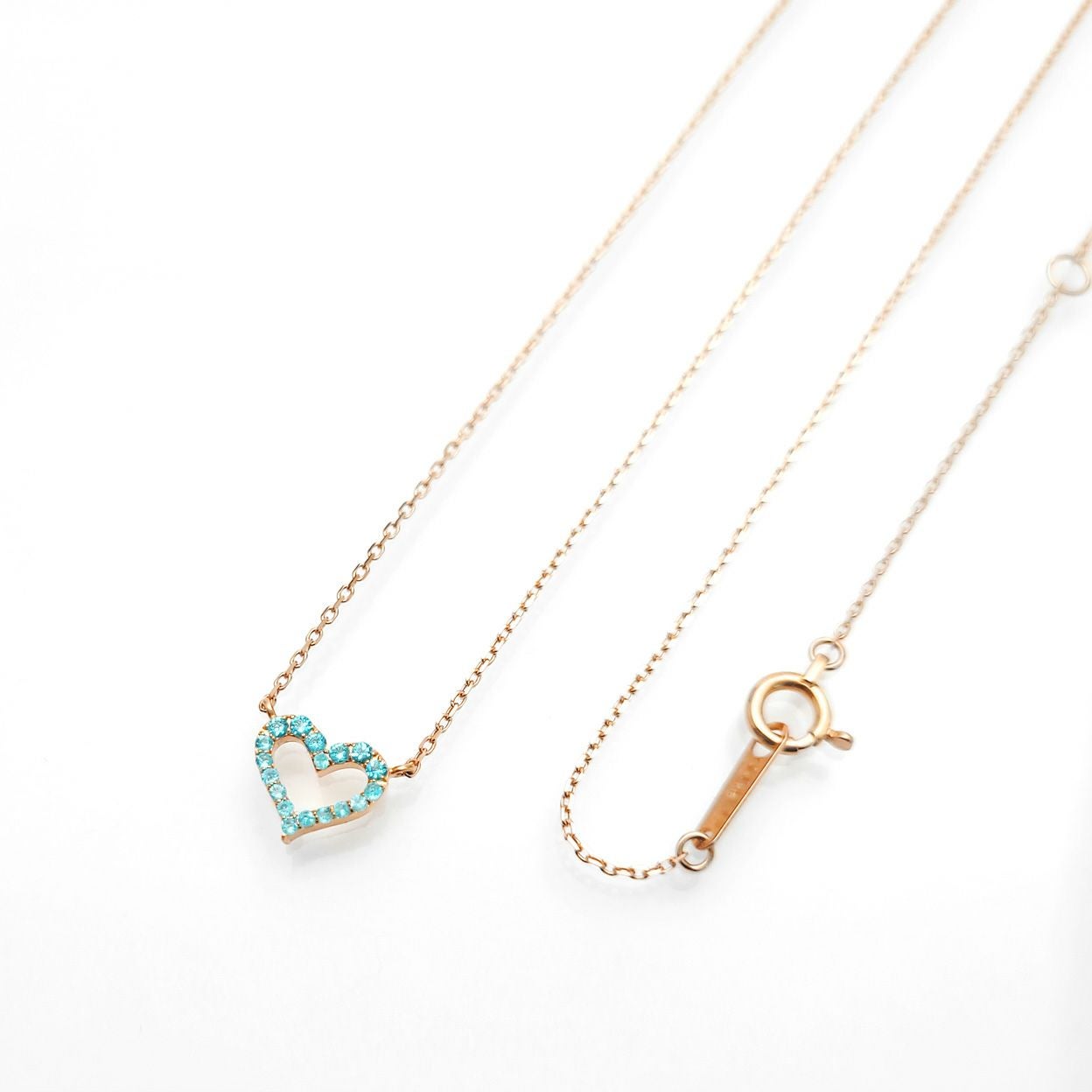 ブラジル産パライバトルマリンハートK18ピンクゴールドネックレス