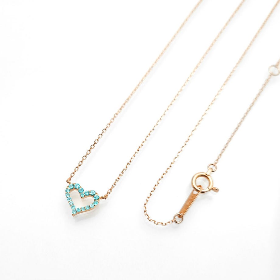 ブラジル産パライバトルマリンハートK18ピンクゴールドネックレス