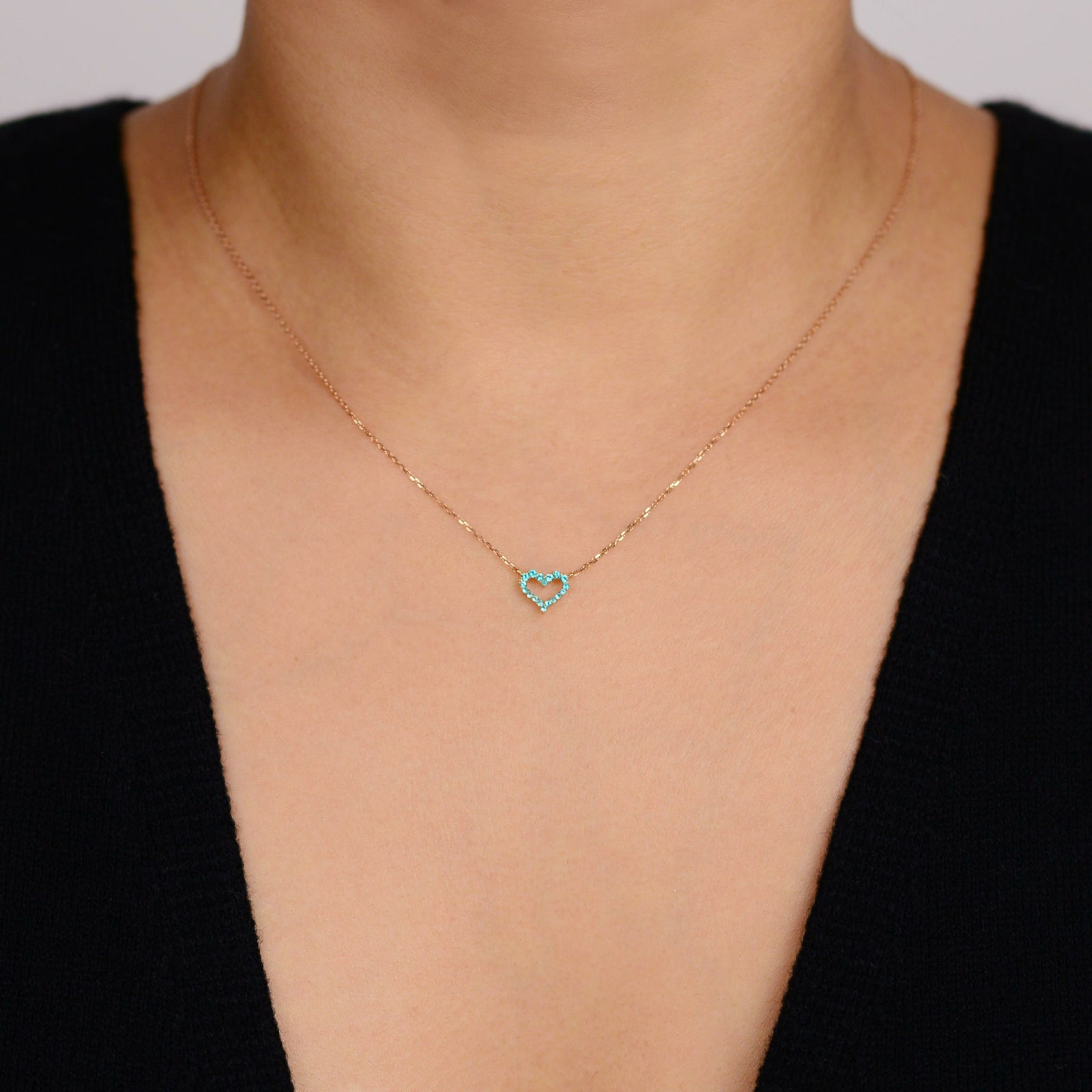 ブラジル産パライバトルマリンハートK18ピンクゴールドネックレス