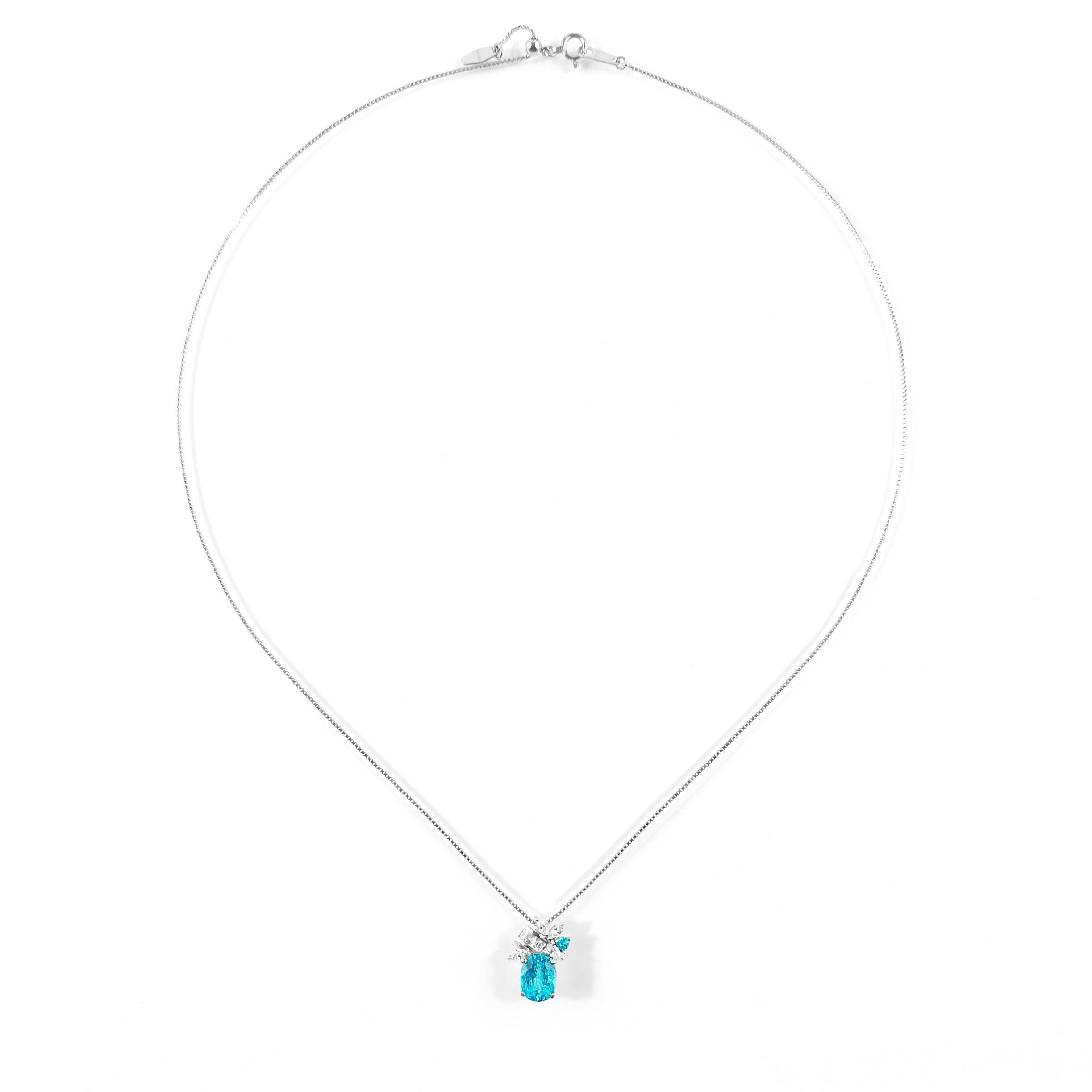 ブラジル産パライバトルマリン1.433ctプラチナネックレスダイヤ0.23ct