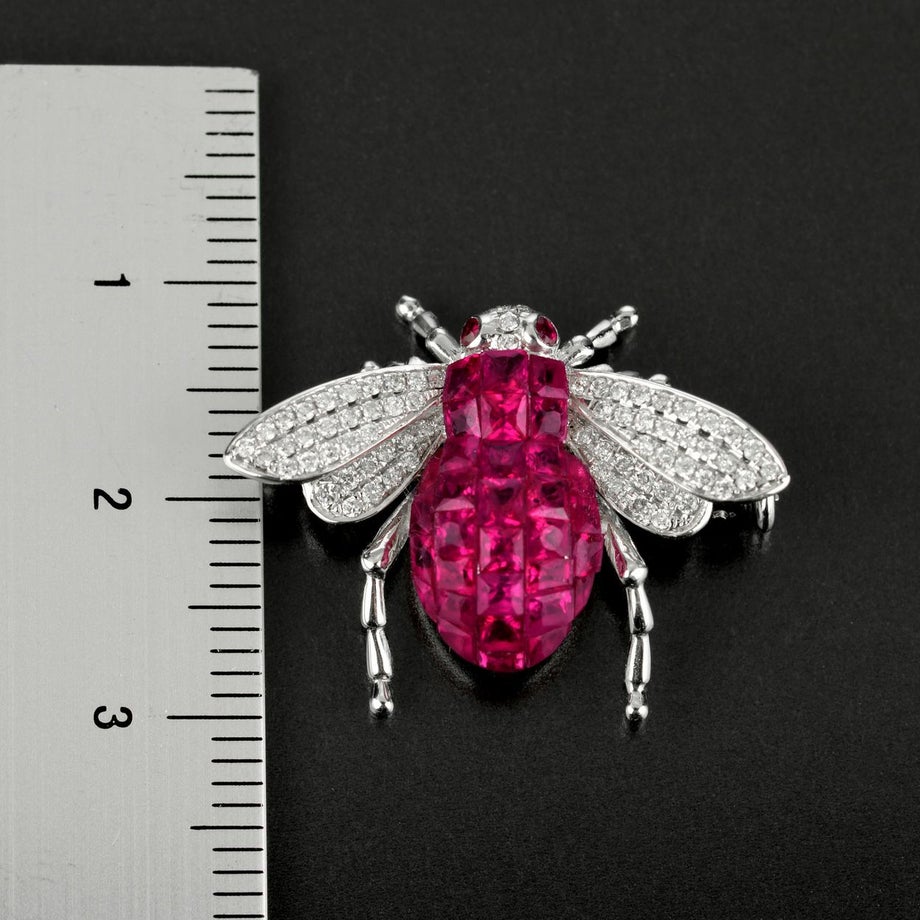 ルビー1.60ct蜂デザインブローチダイヤ0.25ct付(宝石鑑別書付)