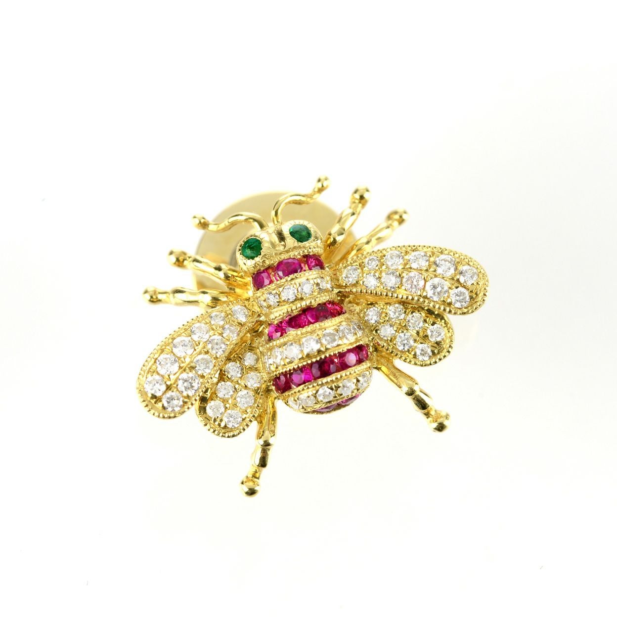 ルビー0.20ctエメラルド0.20ct蜂デザインブローチダイヤ0.30ct付(宝石鑑別書付)