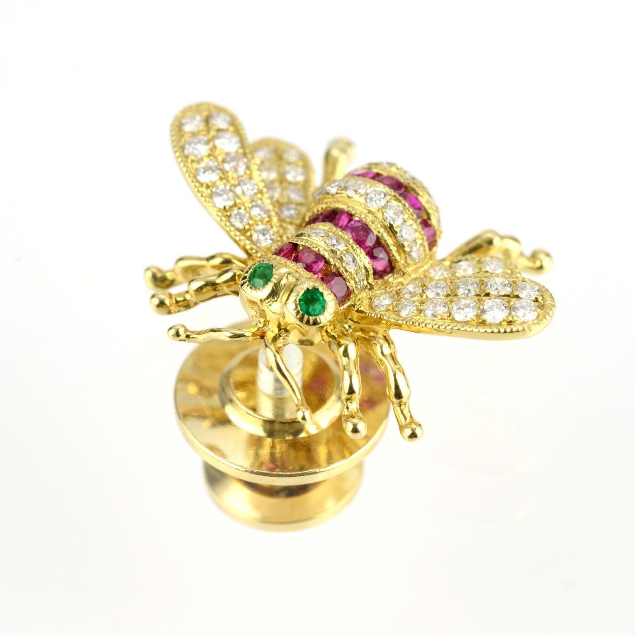 ルビー0.20ctエメラルド0.20ct蜂デザインブローチダイヤ0.30ct付(宝石鑑別書付)