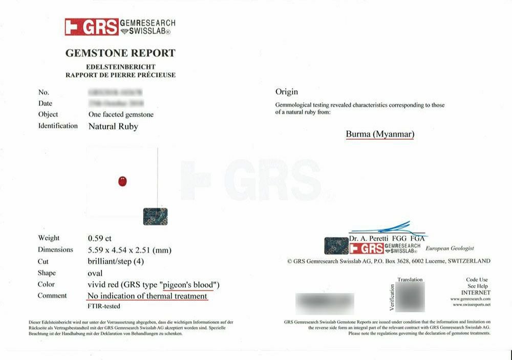 GEM RESEARCH SWISSLAB宝石鑑別書付