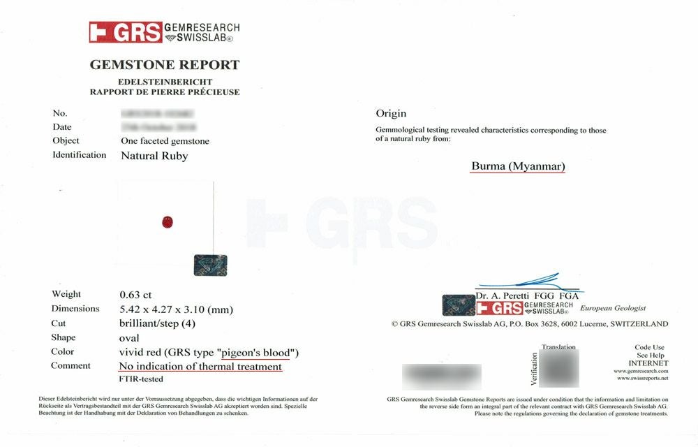 GEM RESEARCH SWISSLAB宝石鑑別書付