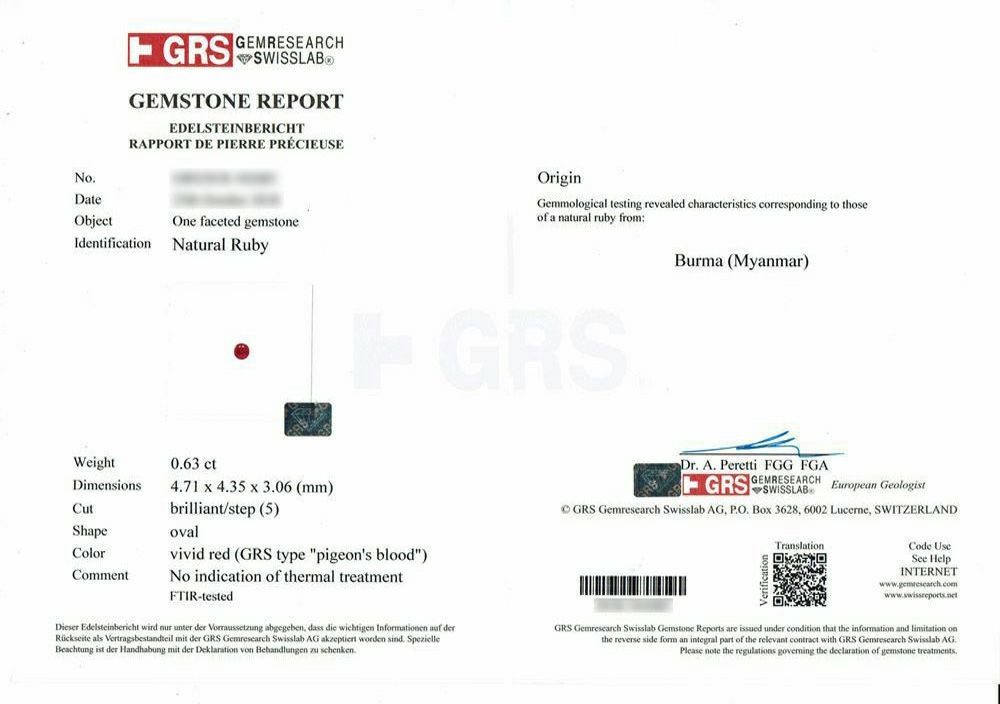 GEM RESEARCH SWISSLAB宝石鑑別書付