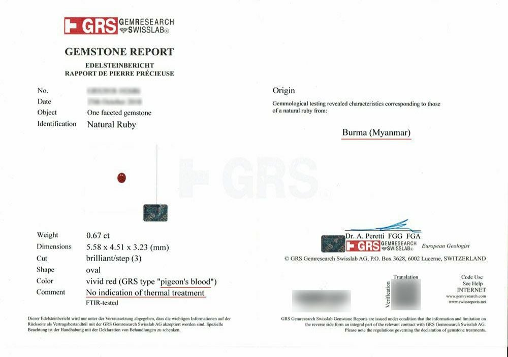 GRS宝石鑑別書付