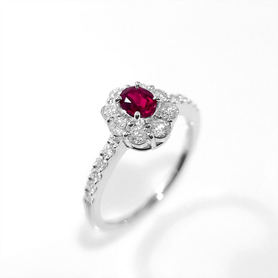 ミャンマー産非加熱ピジョンブラッドルビー0.41ctプラチナリングダイヤ0.51ct付(GRS宝石鑑別書付)