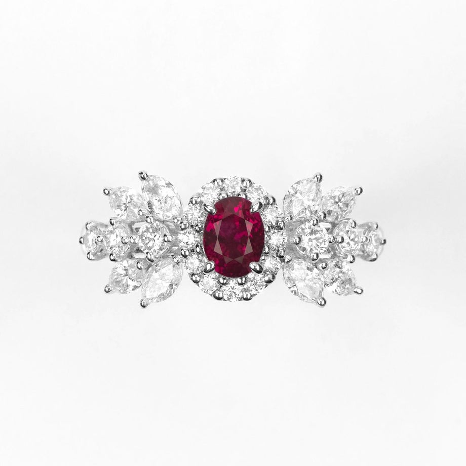 ミャンマー産非加熱ピジョンブラッドルビー0.55ctプラチナリングダイヤ0.83ct付(GRS宝石鑑別書付)