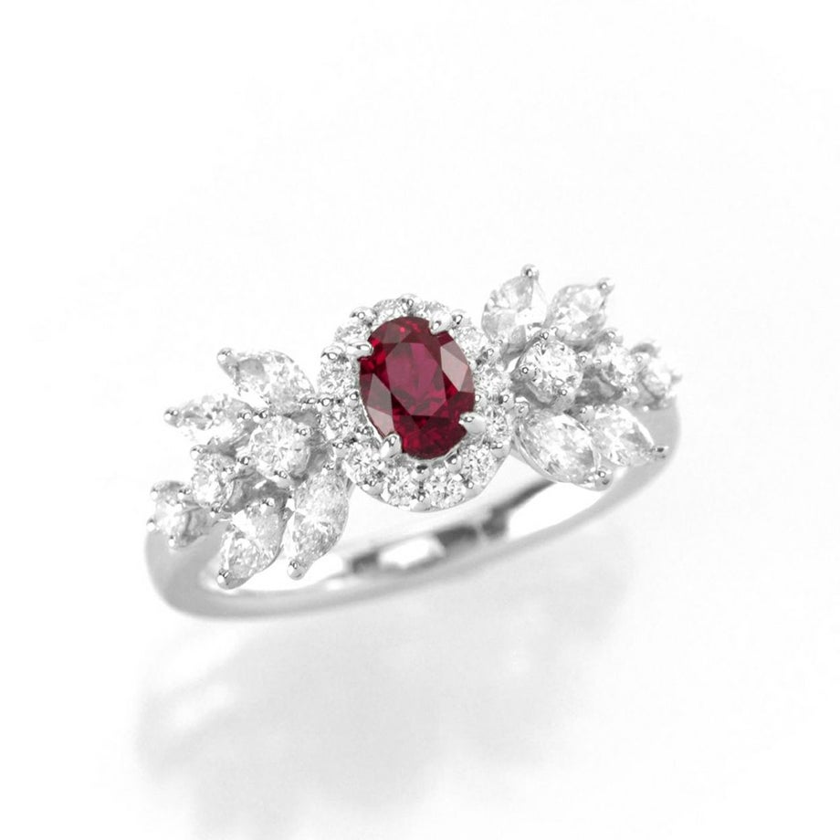 ミャンマー産非加熱ピジョンブラッドルビー0.55ctプラチナリングダイヤ0.83ct付(GRS宝石鑑別書付)