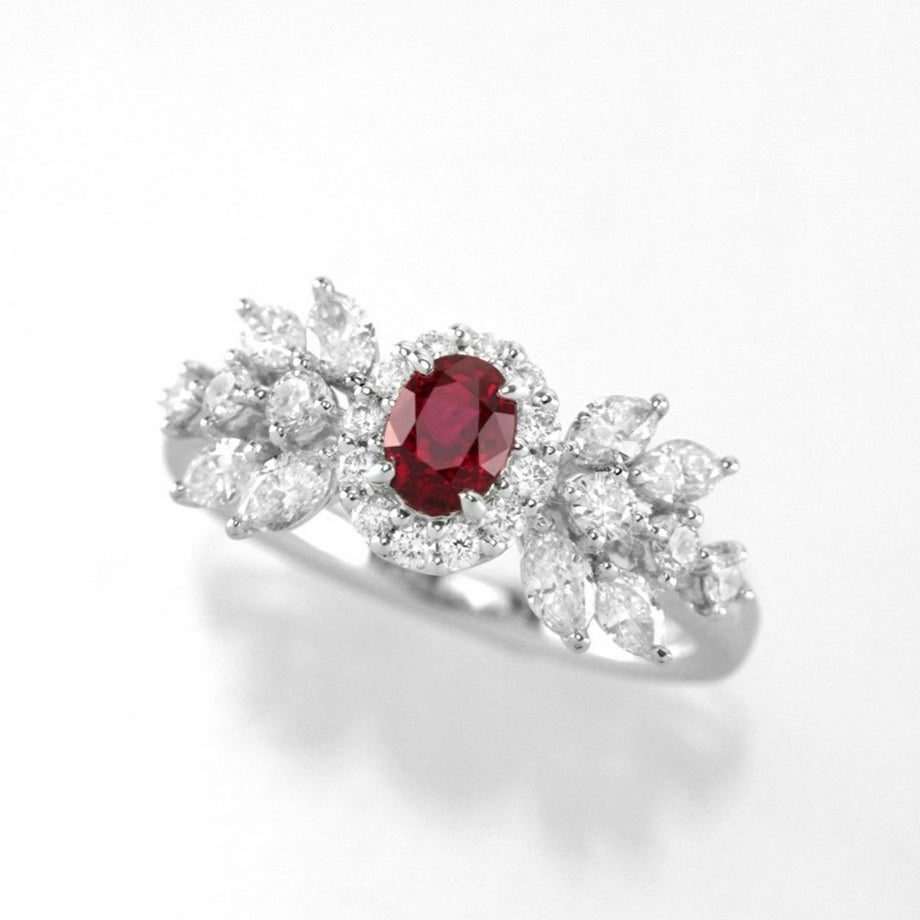 ミャンマー産非加熱ピジョンブラッドルビー0.55ctプラチナリングダイヤ0.83ct付(GRS宝石鑑別書付)