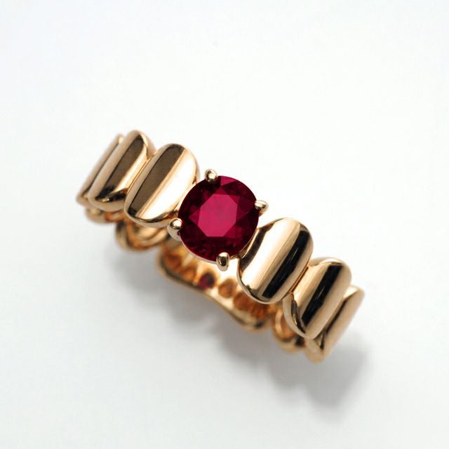 ミャンマー産非加熱ピジョンブラッドルビー0.95ctK18ピンクゴールドリング(GRS宝石鑑別書付)