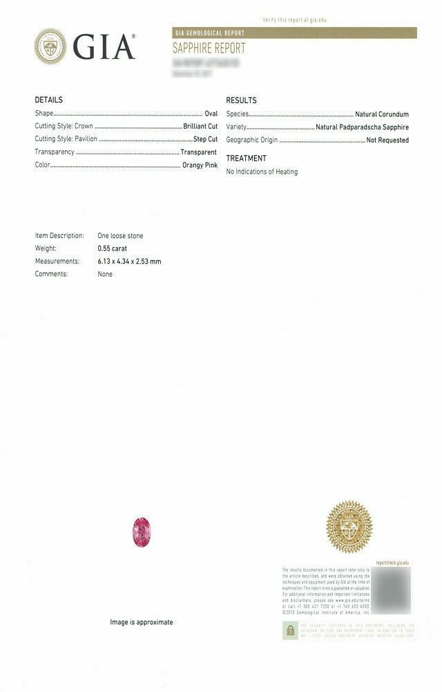 非加熱パパラチャサファイア0.55ct(GIA宝石鑑別書付)