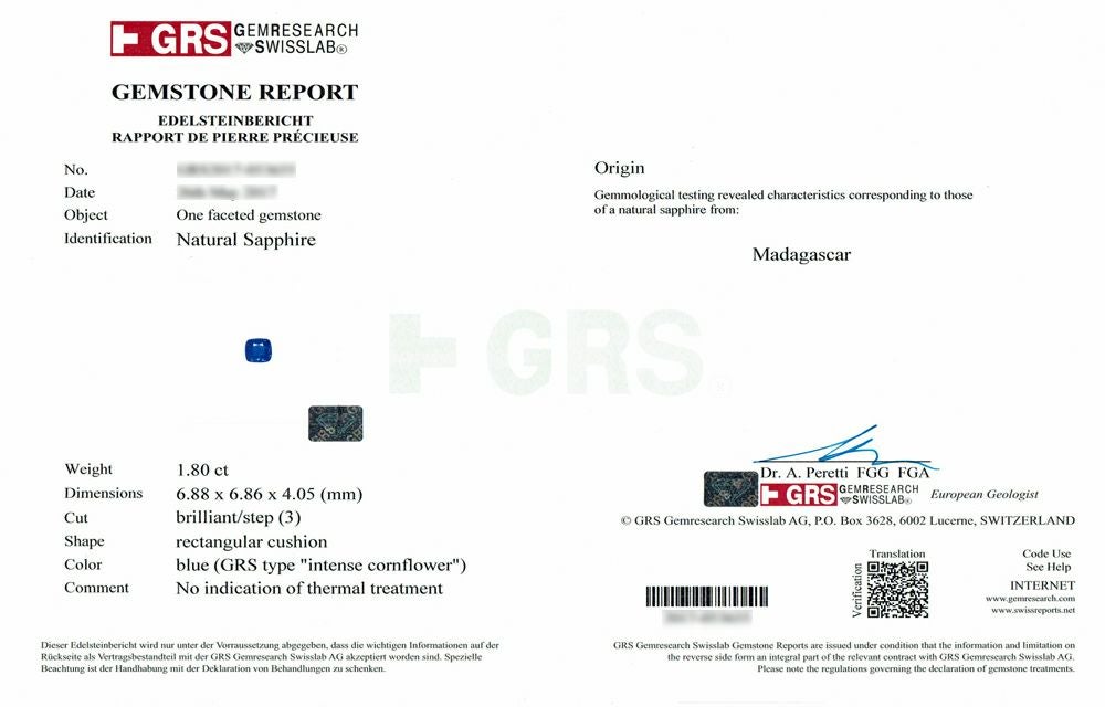 GEM RESEARCH SWISSLAB宝石鑑別書